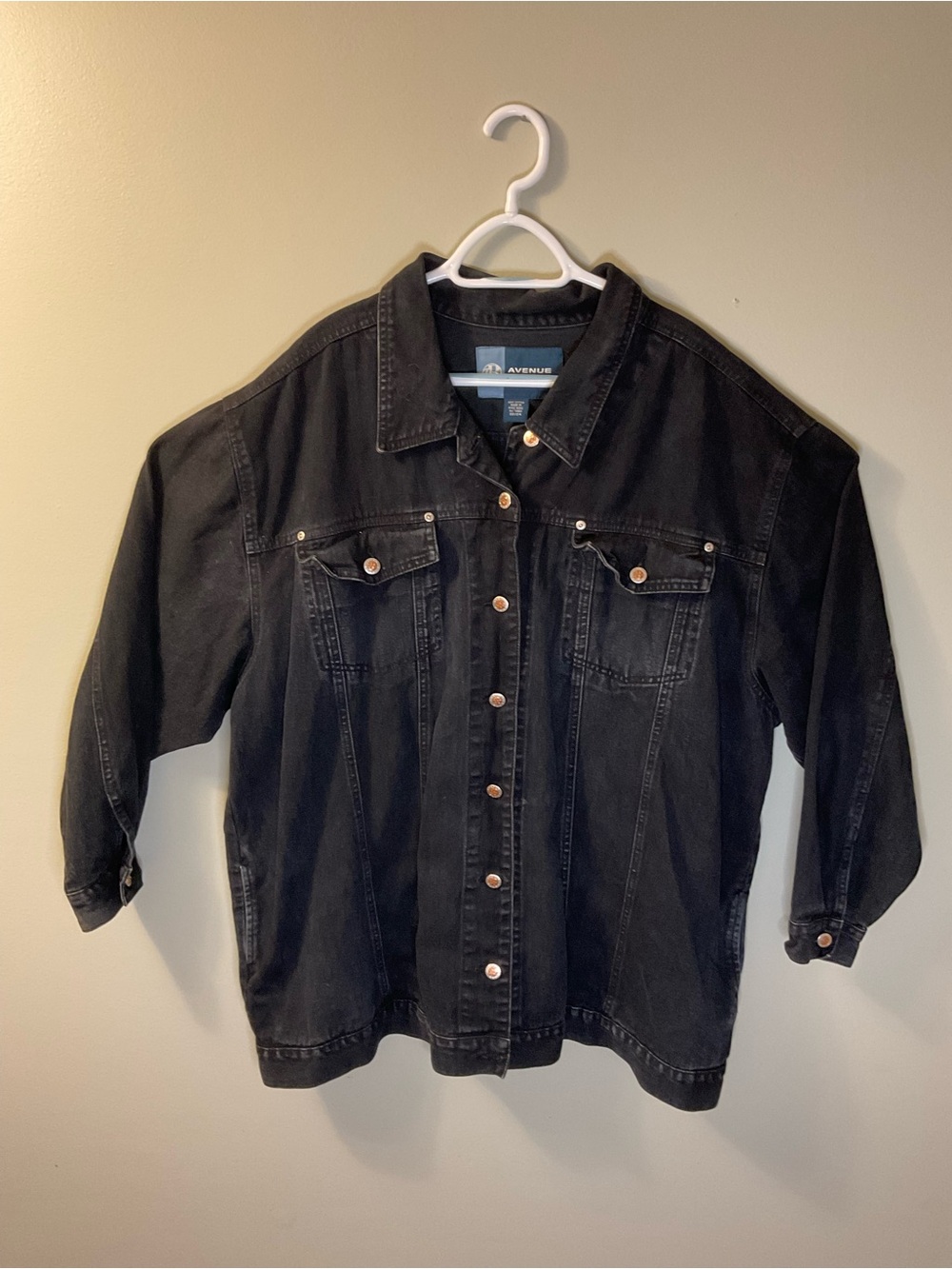 Avenue Plus Size Black Denim Jacket with Button Front